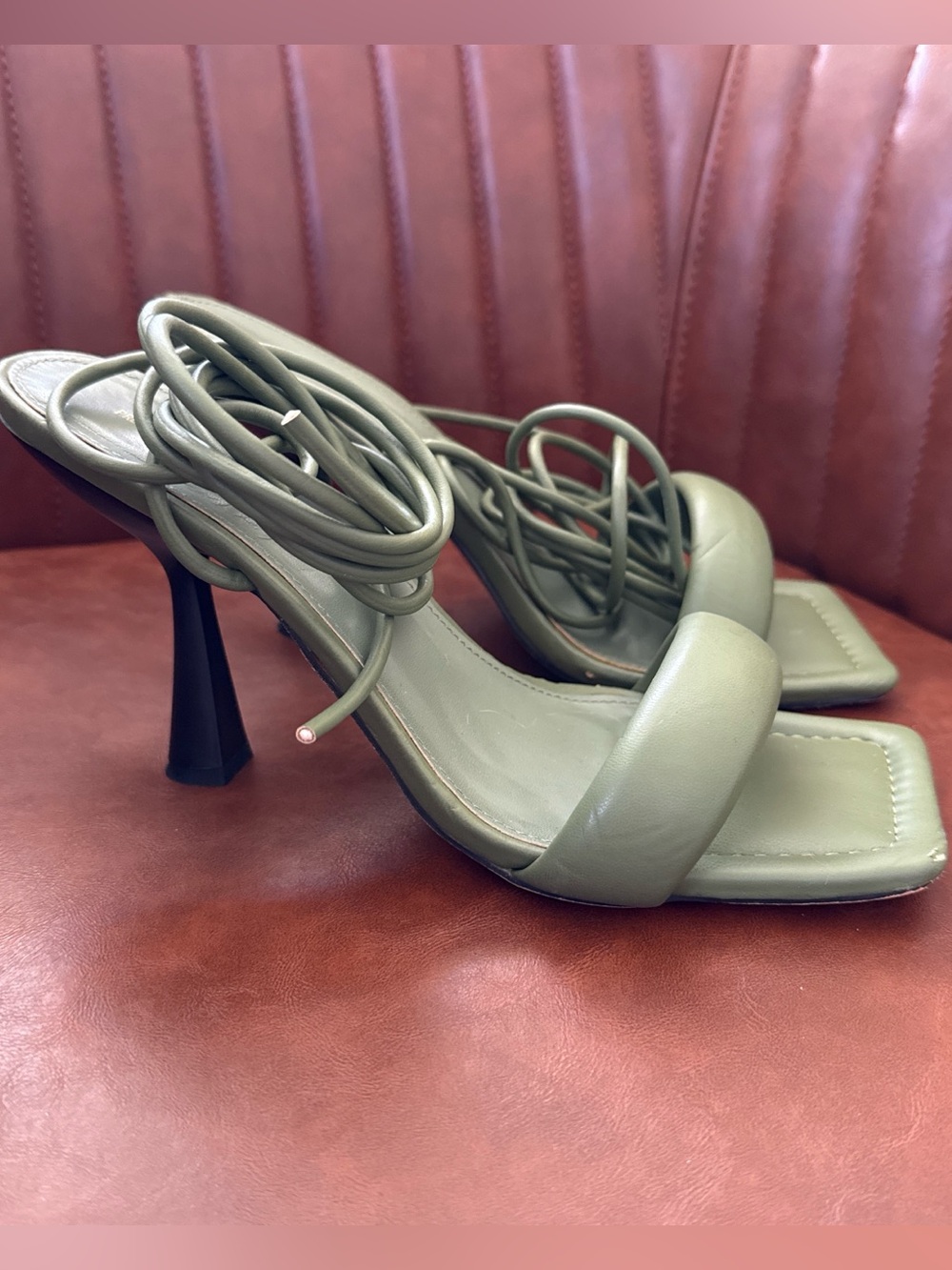 Pretty Little Thing Olive Green Lace-Up Square Toe Heeled Sandals